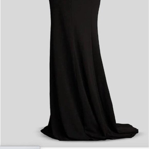 TADSHI SHOJI COPLEY ONE SHOULDER DRAPE CREPE BLACK/OFF WHITE BODY-CON GOWN XL - Picture 4 of 4